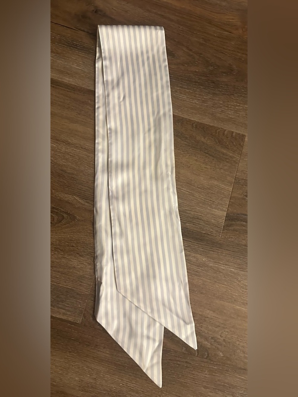 Striped Silk-Look Women’s Scarf- Cream & Light Blue